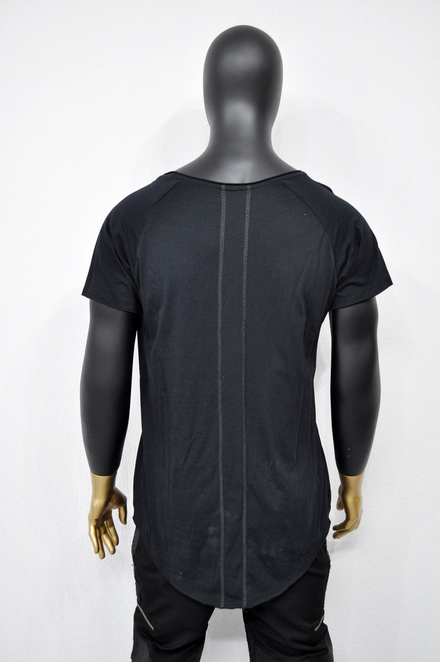 XS-8XL Men's Back Stitching Reglan Short Sleeve Scoop Raw Neck Curved Hem T-shirt , Asymmetric, Streetwear Men Extended Loose Shirt- BB463