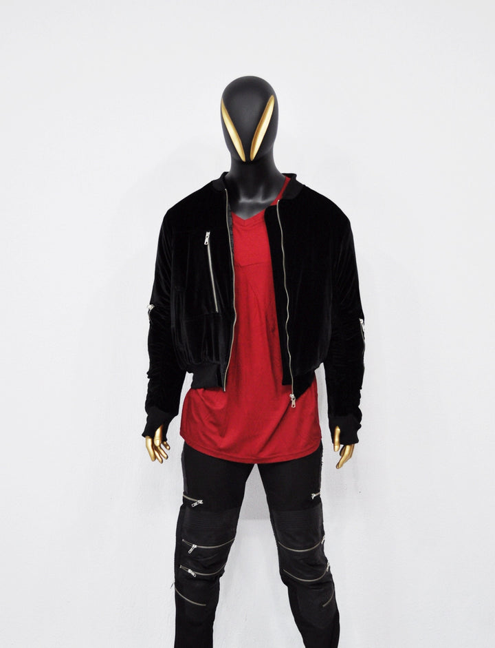 XS-8XL Men's Steampunk Velvet Bomber Jacket,Full-Zip Hoodie,Velour Zipper Sleeve Pockets, Quilted Stich Lines,Cyber Jacket,Futuristic- BB017