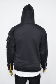 XS-8XL Men's Black Techwear Tactical Moto JACKET ,Quilted Zip Padded Multi-Functional,Cyber SteamPunk-Post Apocalyptic Dystopian- BB047