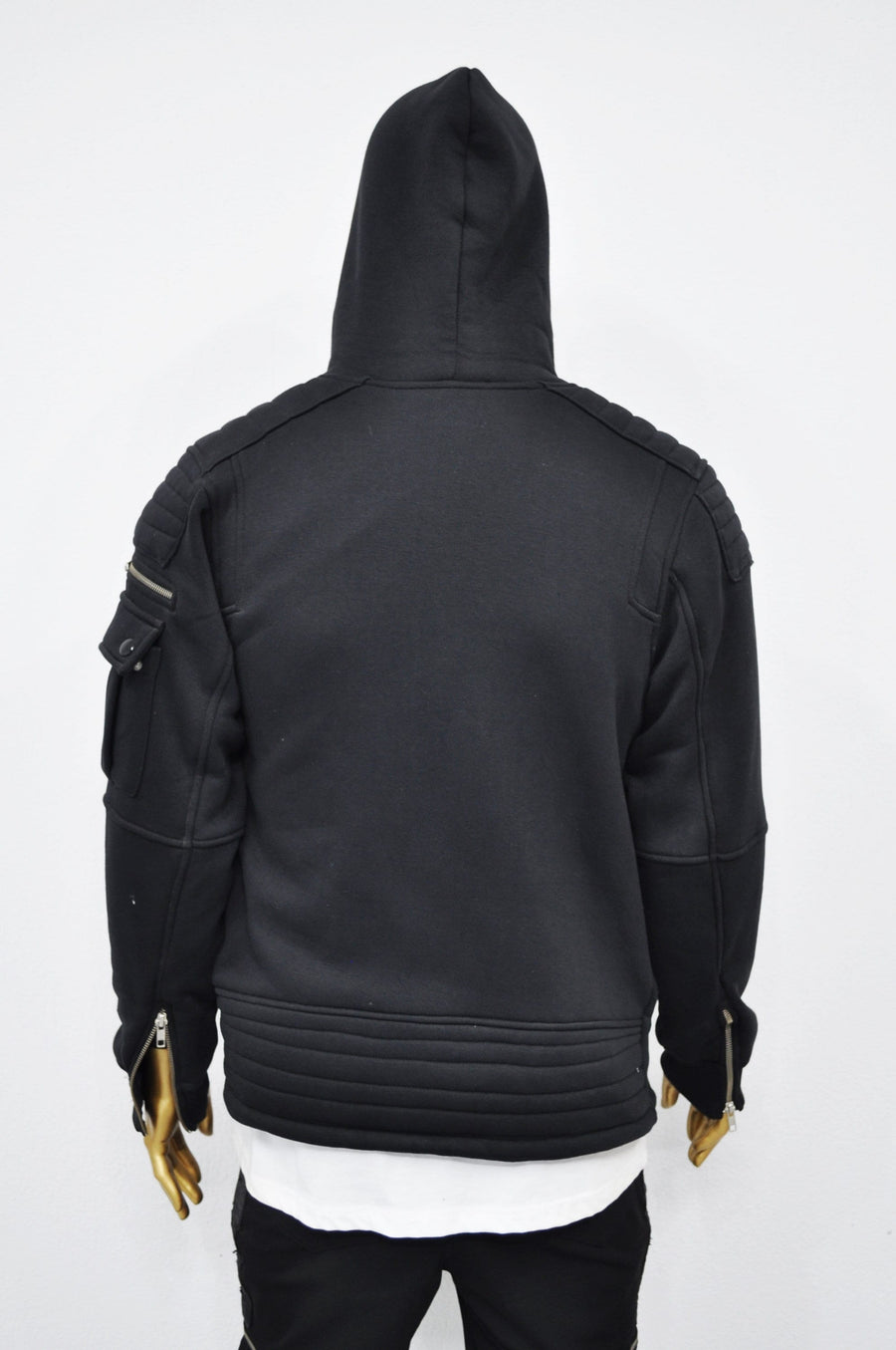 XS-8XL Men's Black Techwear Tactical Moto JACKET ,Quilted Zip Padded Multi-Functional,Cyber SteamPunk-Post Apocalyptic Dystopian- BB047