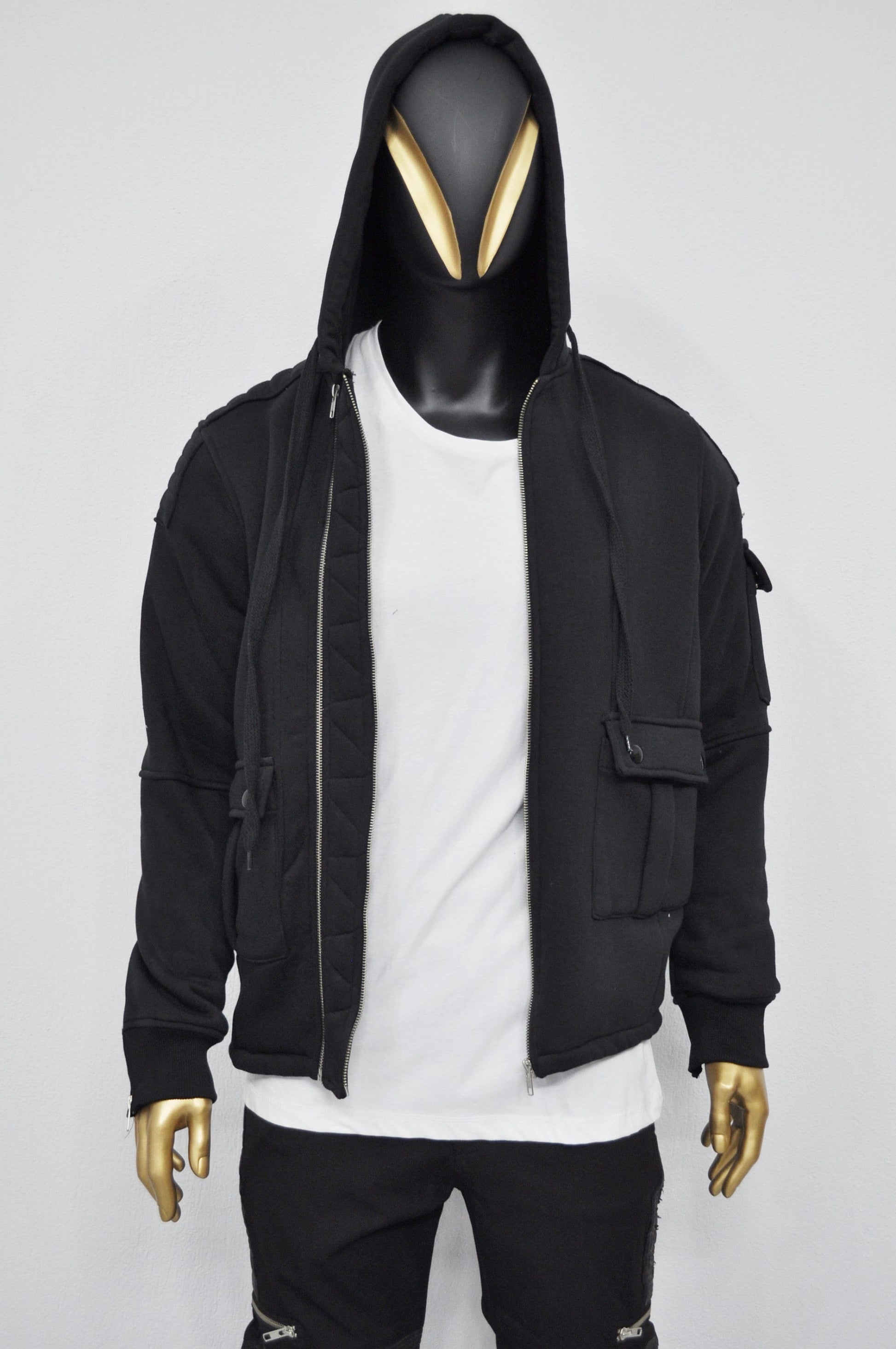 XS-8XL Men's Black Techwear Tactical Moto JACKET ,Quilted Zip Padded Multi-Functional,Cyber SteamPunk-Post Apocalyptic Dystopian- BB047