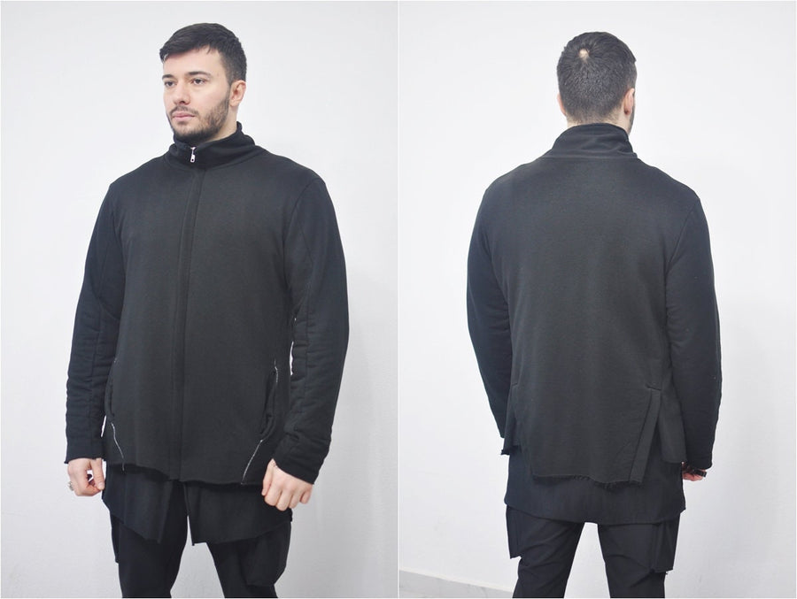 XS-8XL DISTORTION HOODIE, Contrast Stitching Black Sweatshirt,Cotton Fleece Construction, Asymmetric paneling,High-neck,Long sleeves- BB0103