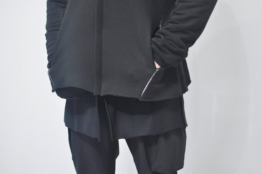 XS-8XL DISTORTION HOODIE, Contrast Stitching Black Sweatshirt,Cotton Fleece Construction, Asymmetric paneling,High-neck,Long sleeves- BB0103