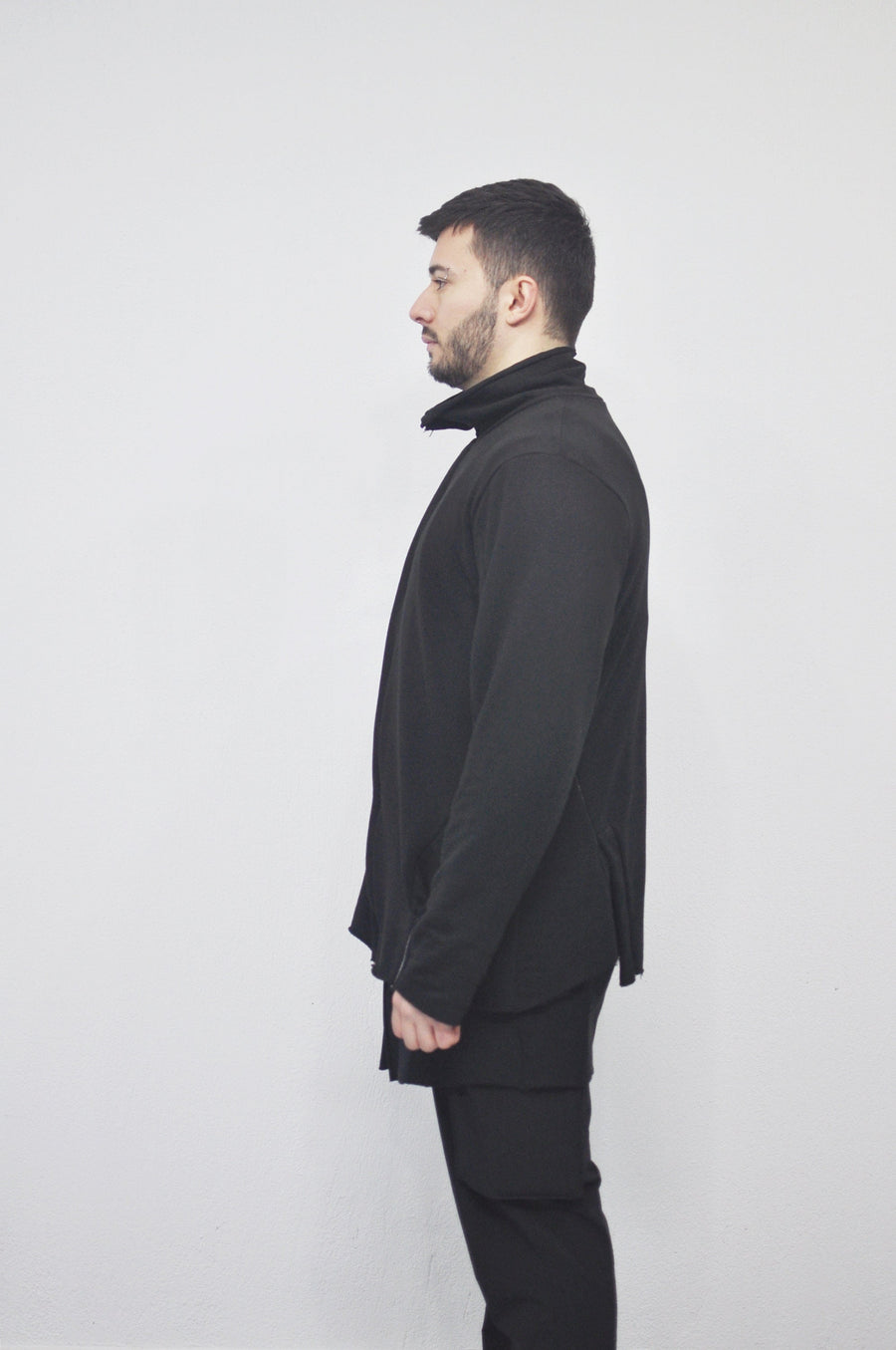 XS-8XL DISTORTION HOODIE, Contrast Stitching Black Sweatshirt,Cotton Fleece Construction, Asymmetric paneling,High-neck,Long sleeves- BB0103