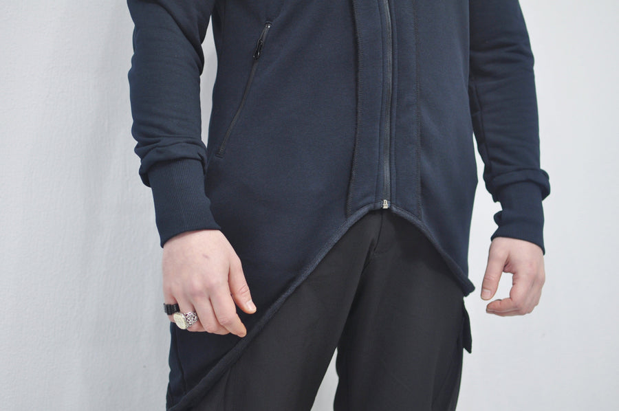 XS - 8XL Men Navy Steampunk Cyberpunk Asymmetric Zip-up Hooded Jacket Top,Gothic Hoodie,Fleece Fitted Streetwear Futuristic Clothing- BB0144
