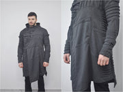 XS-8XL Men's Black Quilted Sleeves Cardigan Loose JACKET,Cyber Goth ,Long Asymmetric Cosplay, Futuristic- Post Apocalyptic Dystopian- BB0122