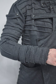 XS-8XL Men's Black Quilted Sleeves Cardigan Loose JACKET,Cyber Goth ,Long Asymmetric Cosplay, Futuristic- Post Apocalyptic Dystopian- BB0122