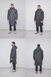 XS-8XL Men's Black Quilted Sleeves Cardigan Loose JACKET,Cyber Goth ,Long Asymmetric Cosplay, Futuristic- Post Apocalyptic Dystopian- BB0122