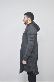 XS-8XL Men's Black Quilted Sleeves Cardigan Loose JACKET,Cyber Goth ,Long Asymmetric Cosplay, Futuristic- Post Apocalyptic Dystopian- BB0122