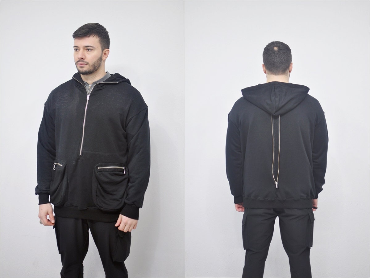 XS-8XL Men's Dropped Shoulder Boxyfit Quarter Zip Front Big Pokets , Oversized Pullover Sweatshirt Hoodie/ High Neck / Hunter- BB0126