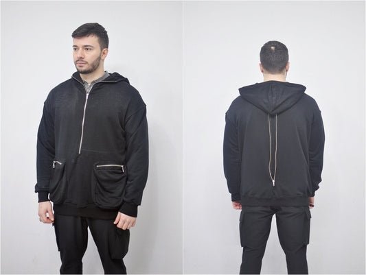 XS-8XL Men's Dropped Shoulder Boxyfit Quarter Zip Front Big Pokets , Oversized Pullover Sweatshirt Hoodie/ High Neck / Hunter- BB0126