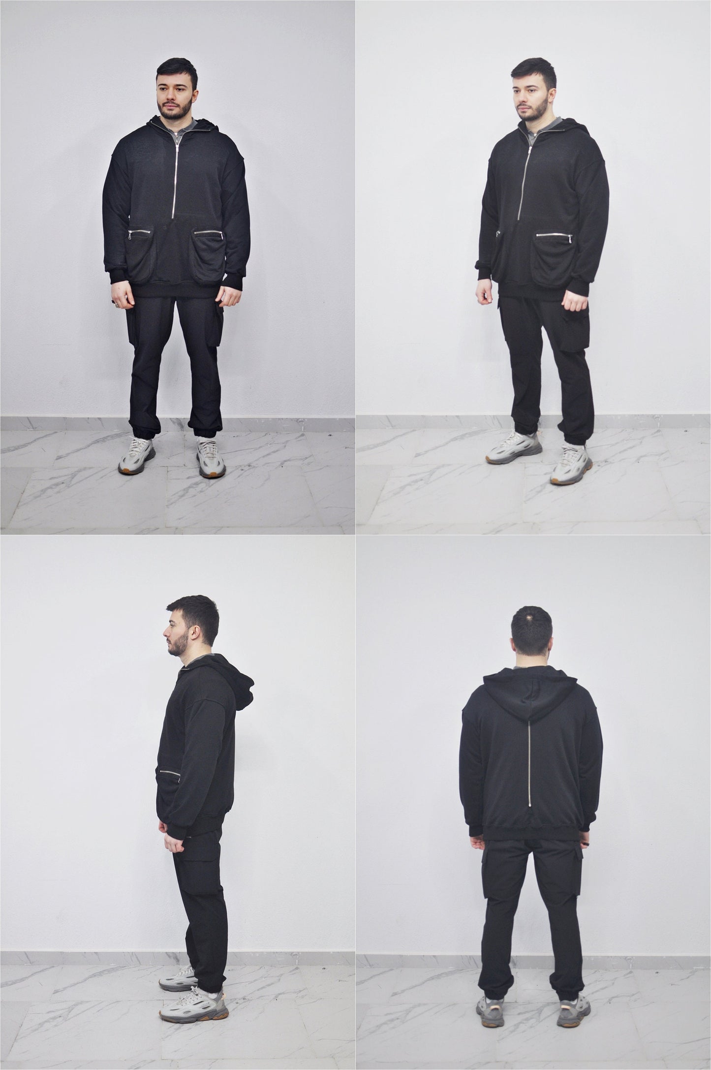 XS-8XL Men's Dropped Shoulder Boxyfit Quarter Zip Front Big Pokets , Oversized Pullover Sweatshirt Hoodie/ High Neck / Hunter- BB0126