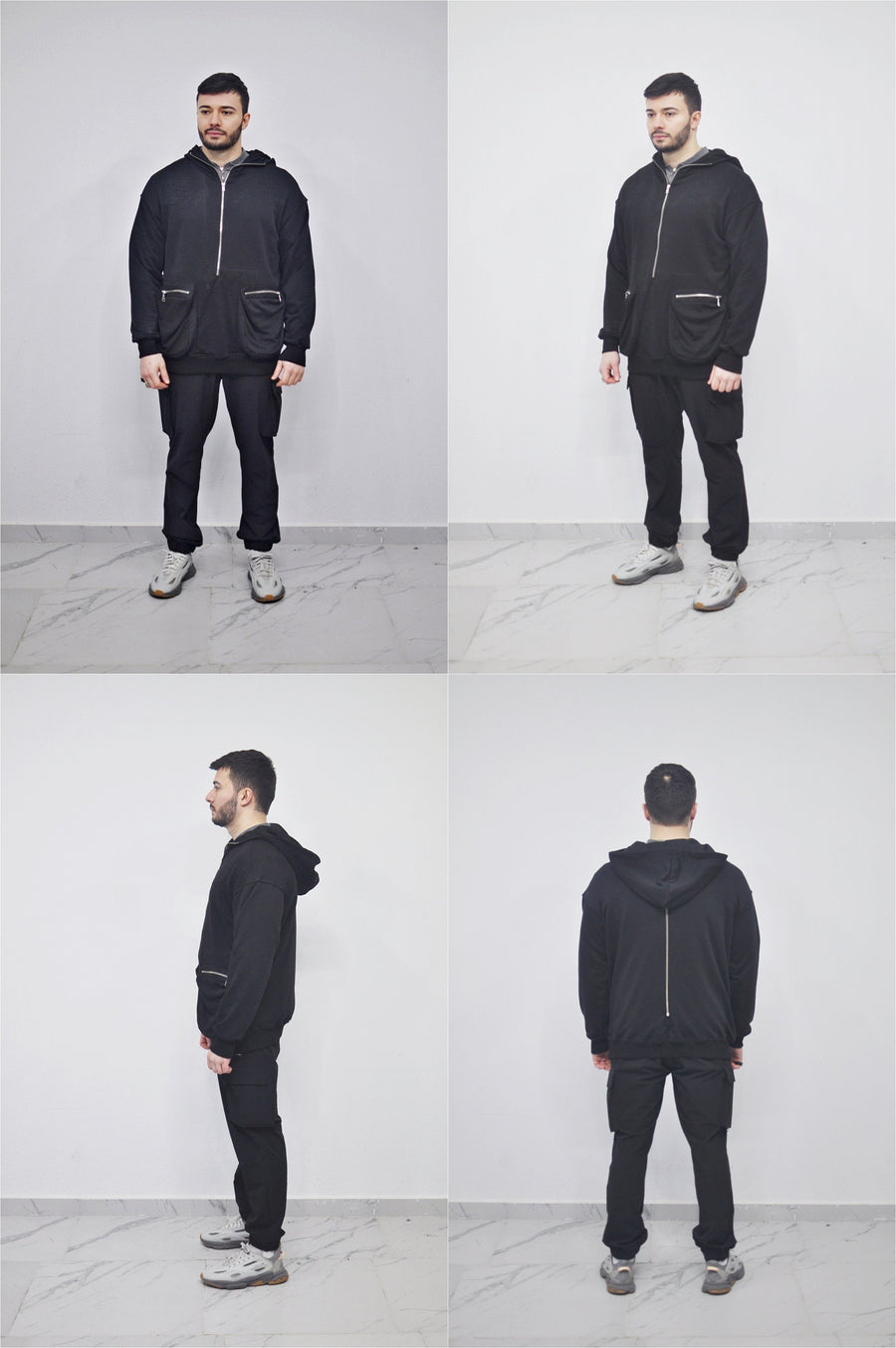 XS-8XL Men's Dropped Shoulder Boxyfit Quarter Zip Front Big Pokets , Oversized Pullover Sweatshirt Hoodie/ High Neck / Hunter- BB0126
