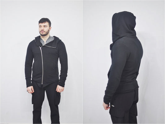 XS - 8XL Men's Asymmetric Zip up Hooded Terry Cotton Cyberpunk Hoodie / Jacket Top T-Shirt Hoodie / Fleece Hoodie / Gothic Hoodie- BB080