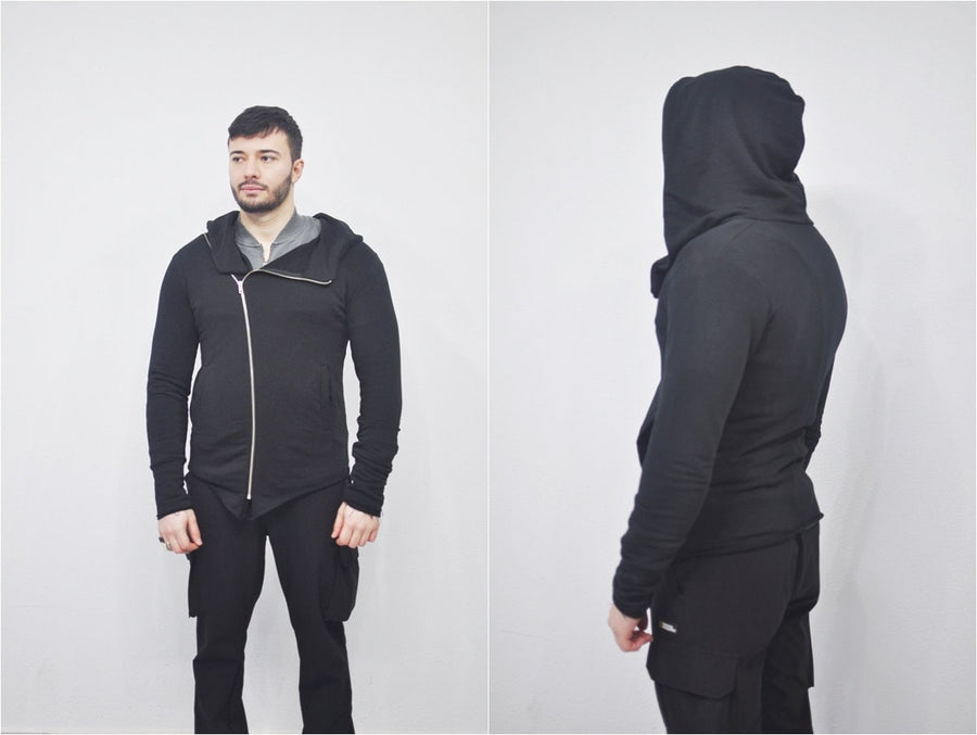 XS - 8XL Men's Asymmetric Zip up Hooded Terry Cotton Cyberpunk Hoodie / Jacket Top T-Shirt Hoodie / Fleece Hoodie / Gothic Hoodie- BB080