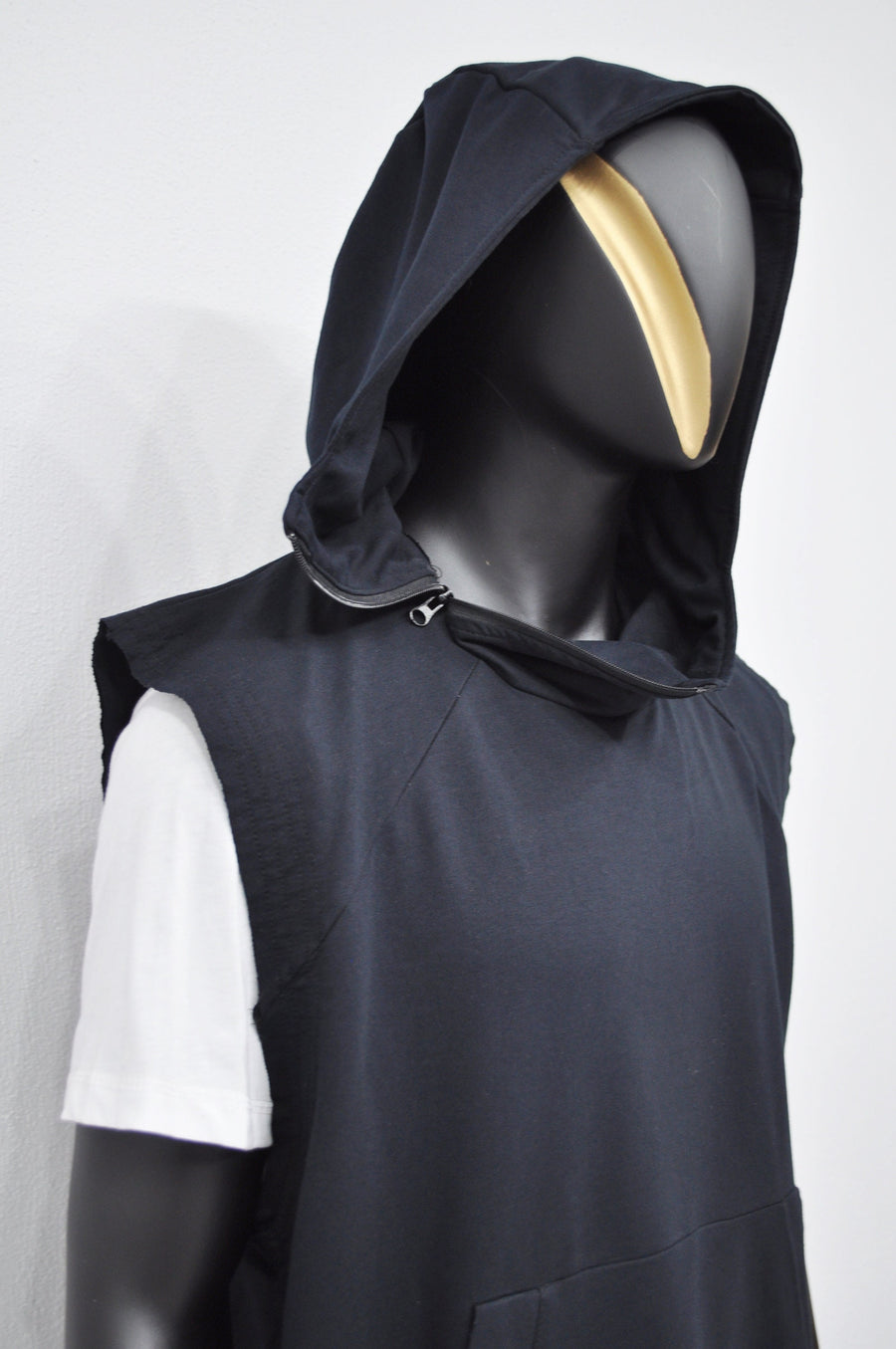 XS-8XL Men's Panel Hooded Tanktop, Raw Edges Adjusters Zip-up Hood and Collar,Streetwear Vest Hooded / Cyber Streetwear Assassin - BB0133