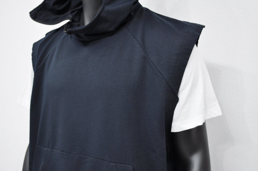 XS-8XL Men's Panel Hooded Tanktop, Raw Edges Adjusters Zip-up Hood and Collar,Streetwear Vest Hooded / Cyber Streetwear Assassin - BB0133