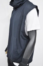 XS-8XL Men's Panel Hooded Tanktop, Raw Edges Adjusters Zip-up Hood and Collar,Streetwear Vest Hooded / Cyber Streetwear Assassin - BB0133
