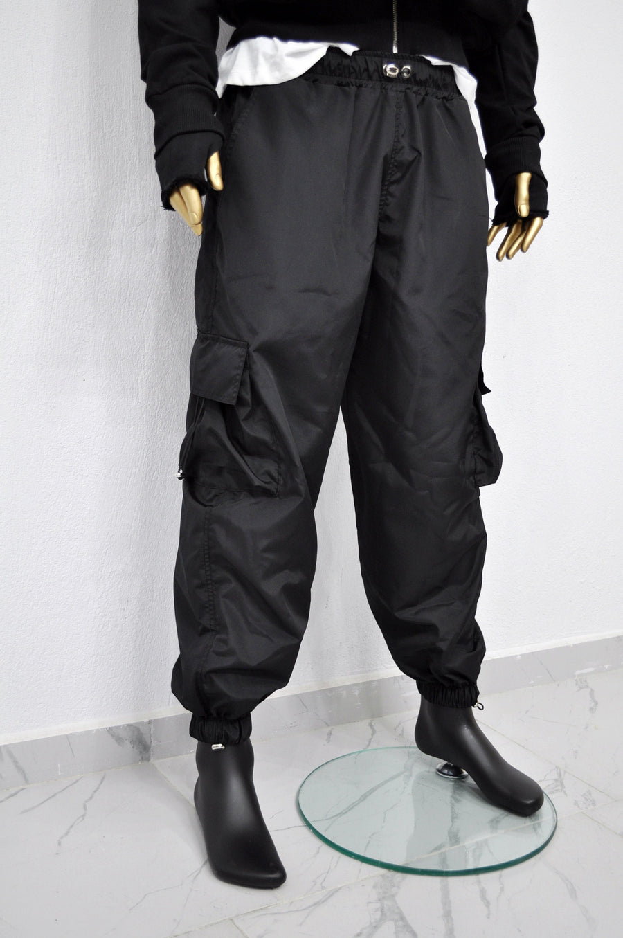 XS - 8XL Black Utility Loose Cargo Pants ,Relaxed Side Pockets Low Crotch Jogger Sweatpant Jersey / Loose Casual Trouser- BB288