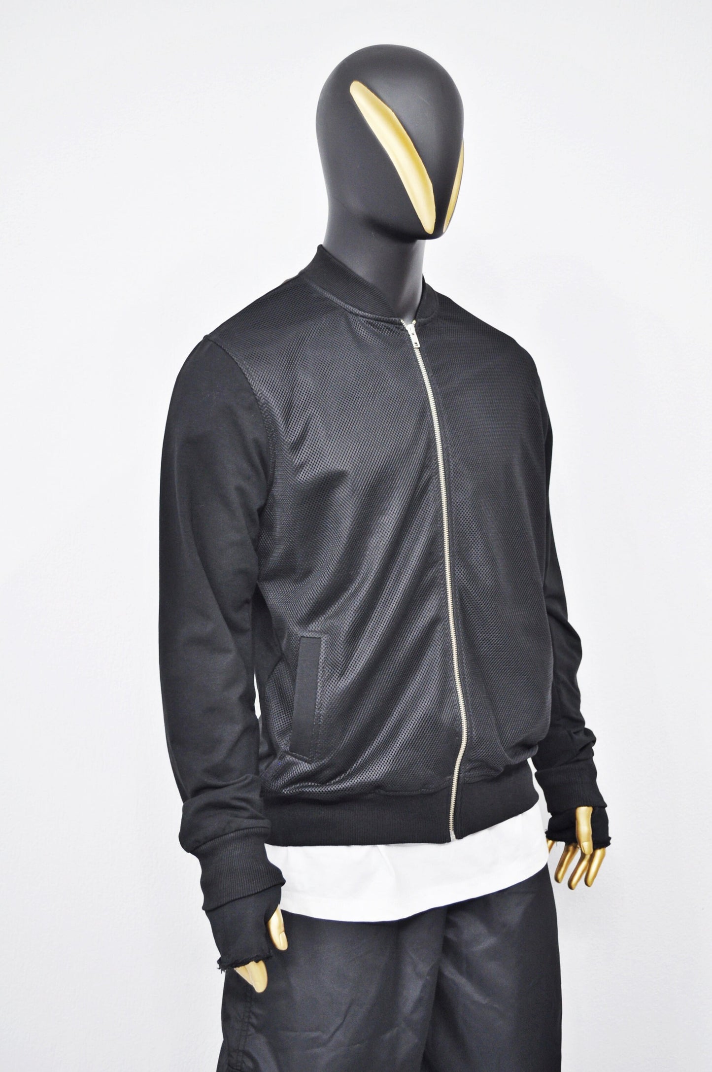 XS-8XL Men's Black Mesh Collage High Collar Techwear Tactical Zipper Utility Bomber Jumper Jacket, Jersey Varsity Sport SteamPunk- BB010