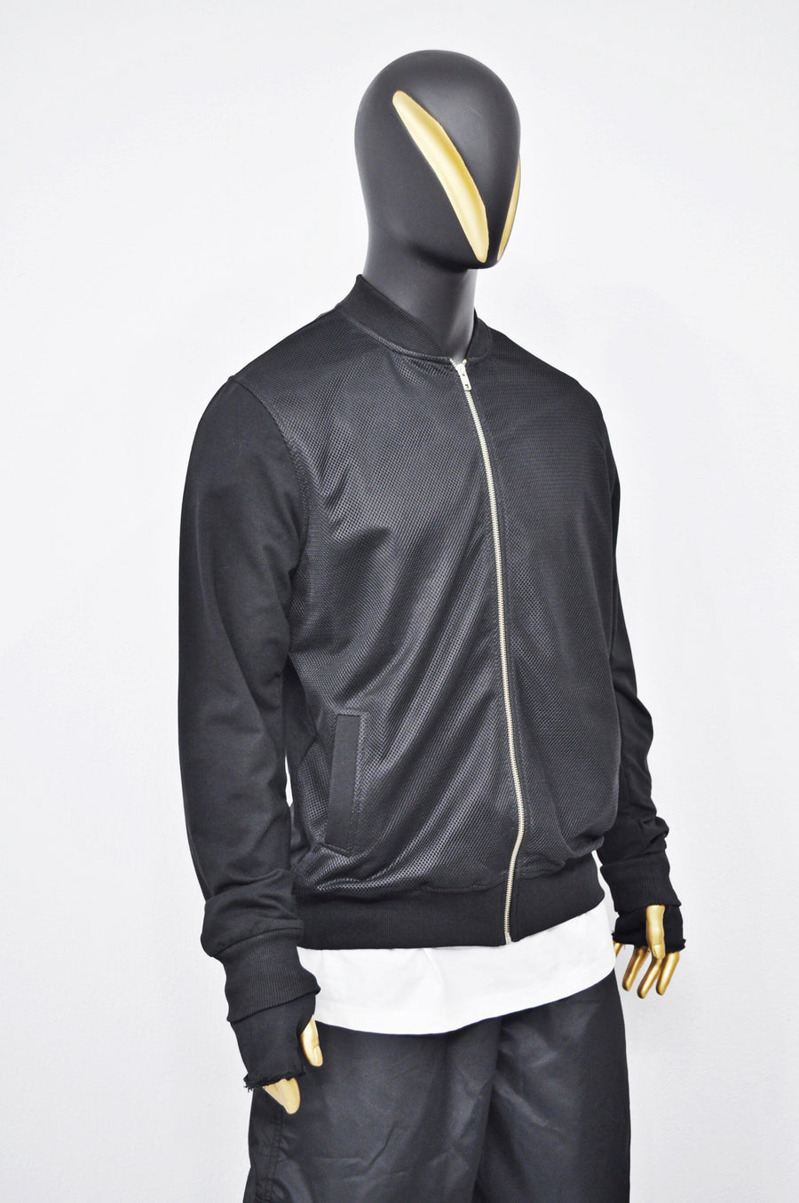 XS-8XL Men's Black Mesh Collage High Collar Techwear Tactical Zipper Utility Bomber Jumper Jacket, Jersey Varsity Sport SteamPunk- BB010