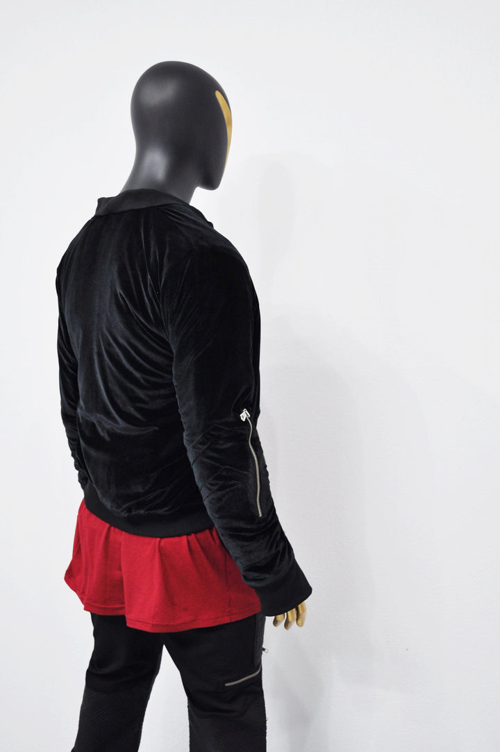 XS-8XL Men's Steampunk Velvet Bomber Jacket,Full-Zip Hoodie,Velour Zipper Sleeve Pockets, Quilted Stich Lines,Cyber Jacket,Futuristic- BB017