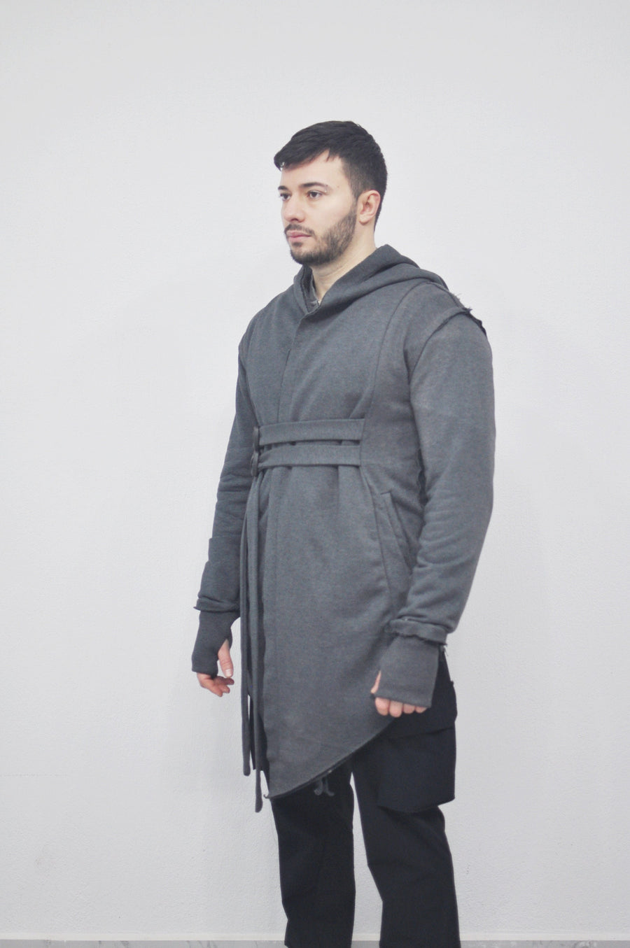 XS-8XL Men's Oversized Hood Goth Cardigan JACKET , Cyber Long Asymmetric SteamPunk Cosplay, Kimono Futuristic- Post Apocalyptic - BB0102