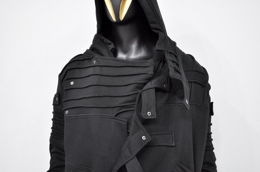 XS-8XL Men's Black Quilted Sleeves Cardigan Loose JACKET,Cyber Goth ,Long Asymmetric Cosplay, Futuristic- Post Apocalyptic Dystopian- BB0122