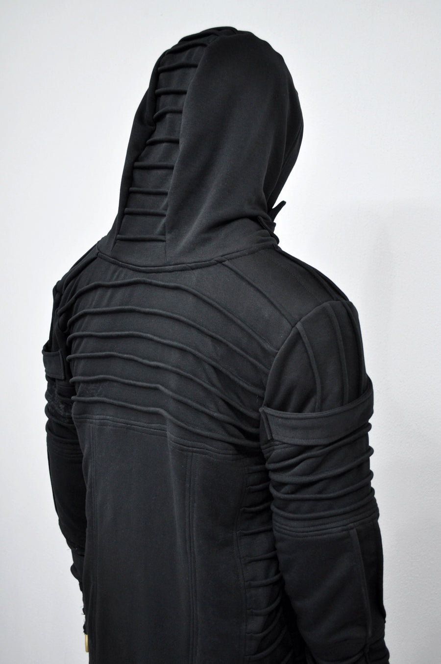 XS-8XL Men's Black Quilted Sleeves Cardigan Loose JACKET,Cyber Goth ,Long Asymmetric Cosplay, Futuristic- Post Apocalyptic Dystopian- BB0122