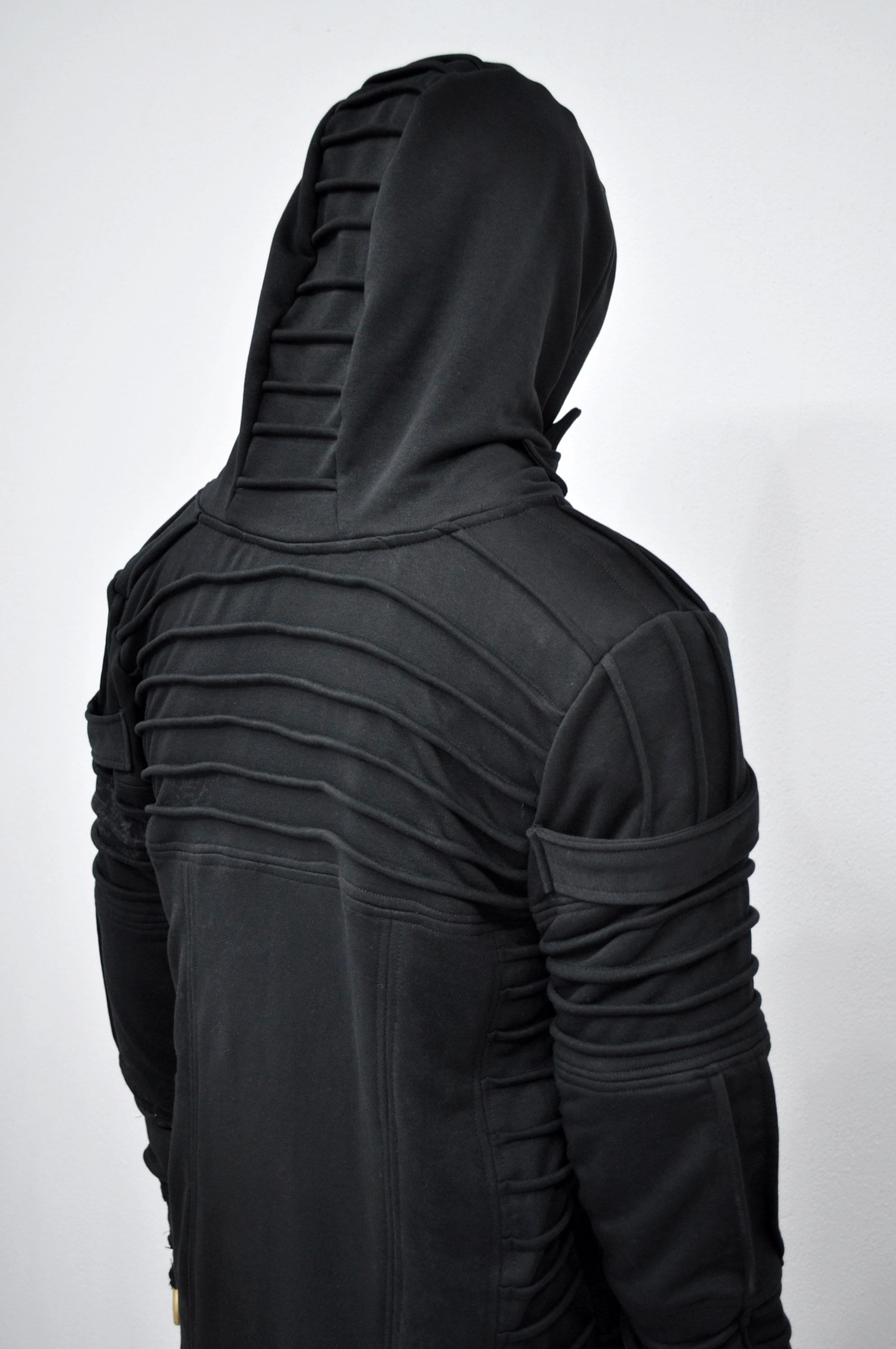 XS-8XL Men's Black Quilted Sleeves Cardigan Loose JACKET,Cyber Goth ,Long Asymmetric Cosplay, Futuristic- Post Apocalyptic Dystopian- BB0122