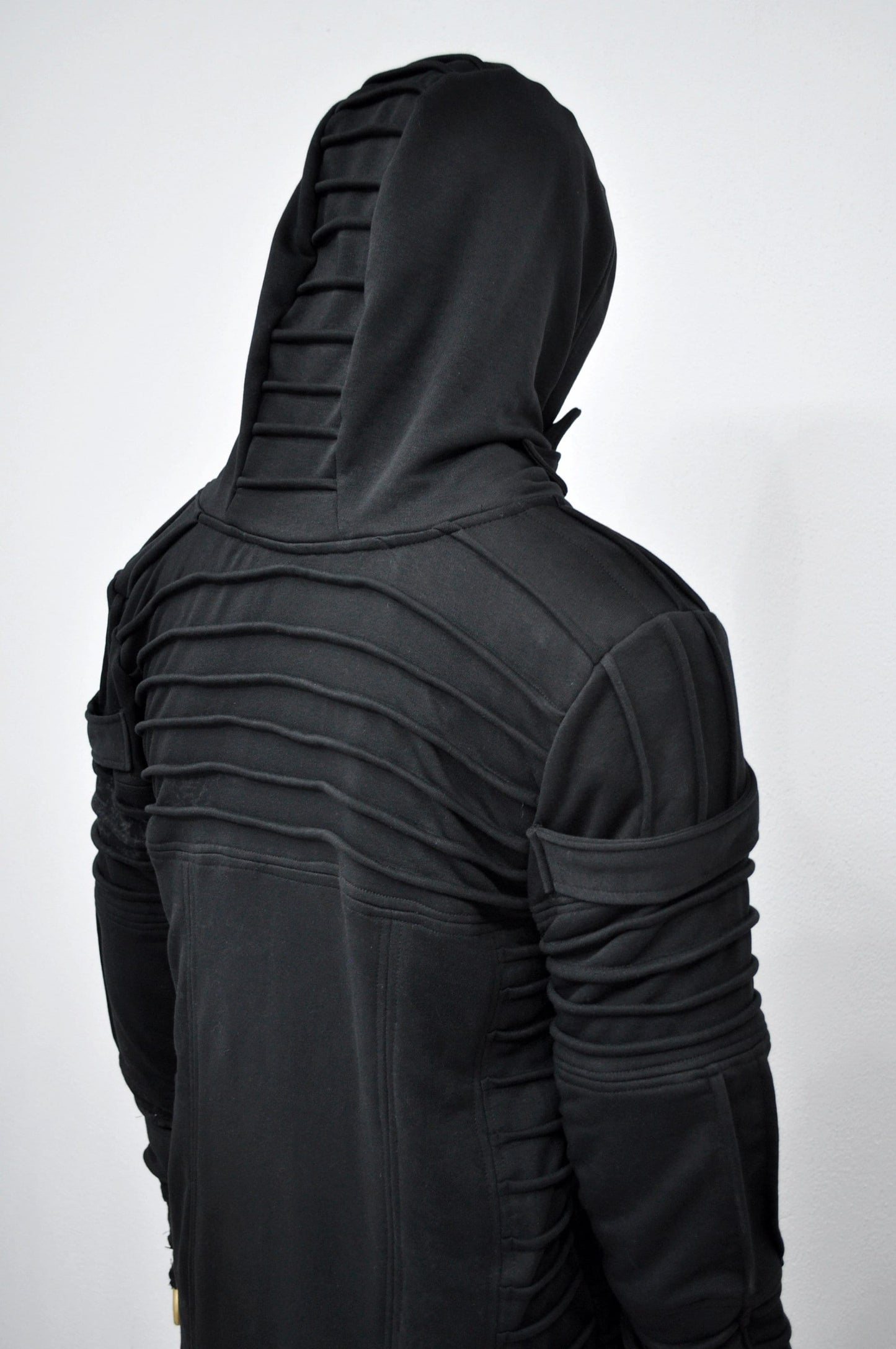 XS-8XL Men's Black Quilted Sleeves Cardigan Loose JACKET,Cyber Goth ,Long Asymmetric Cosplay, Futuristic- Post Apocalyptic Dystopian- BB0122