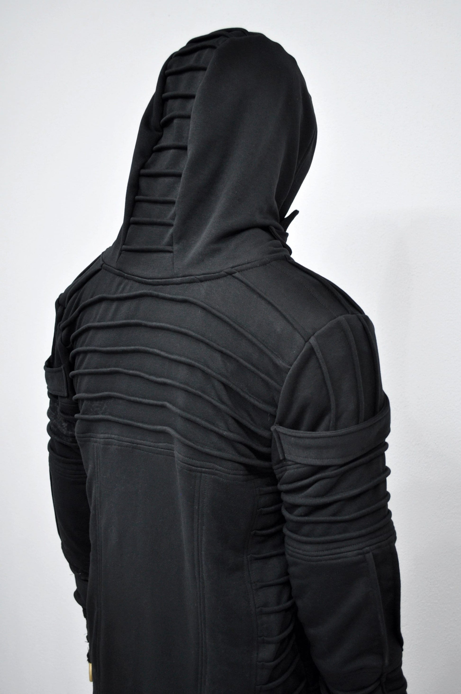 XS-8XL Men's Black Quilted Sleeves Cardigan Loose JACKET,Cyber Goth ,Long Asymmetric Cosplay, Futuristic- Post Apocalyptic Dystopian- BB0122