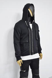 XS-8XL Men's Black Techwear Tactical Moto JACKET ,Quilted Zip Padded Multi-Functional,Cyber SteamPunk-Post Apocalyptic Dystopian- BB047