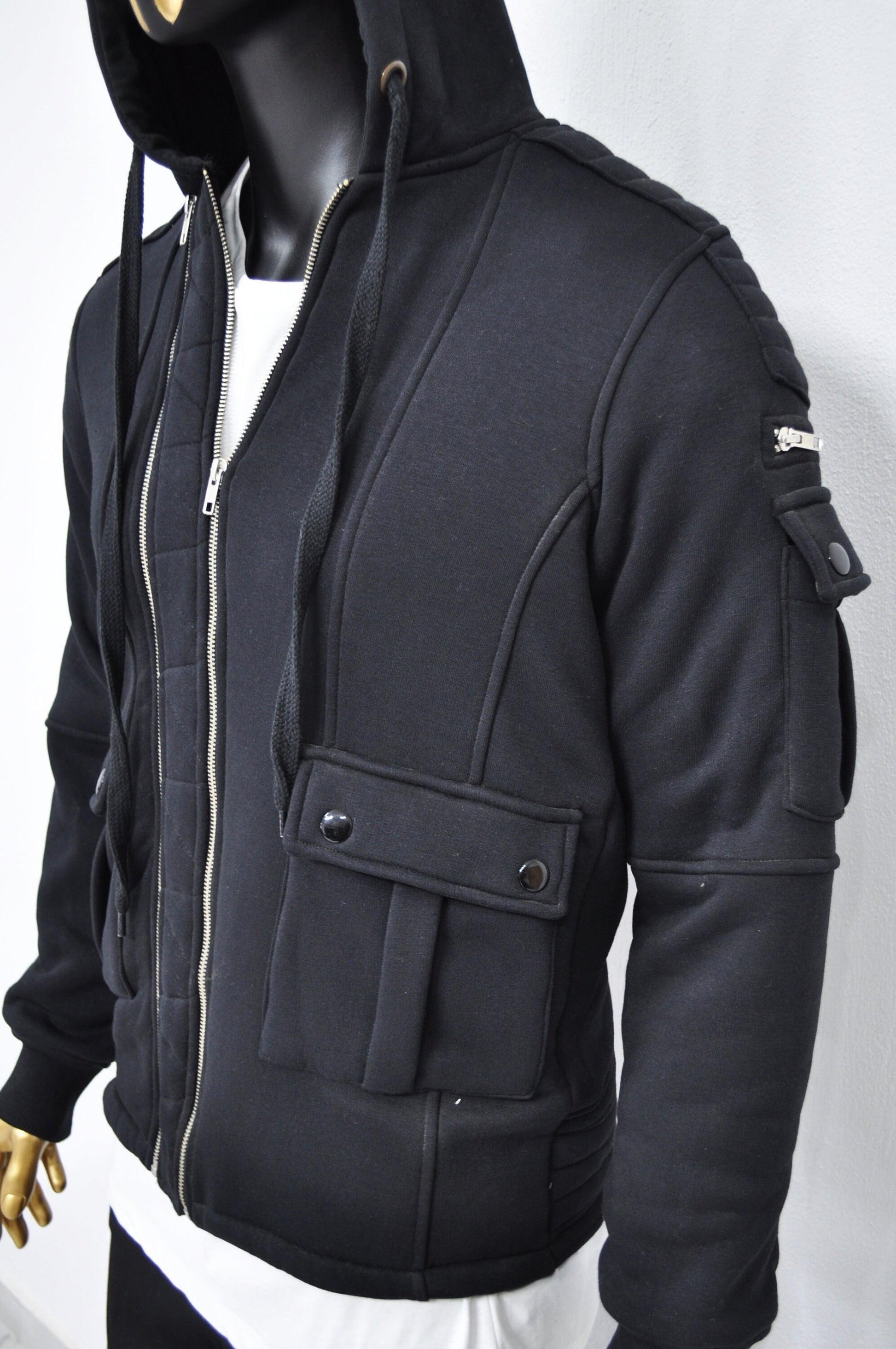 XS-8XL Men's Black Techwear Tactical Moto JACKET ,Quilted Zip Padded Multi-Functional,Cyber SteamPunk-Post Apocalyptic Dystopian- BB047