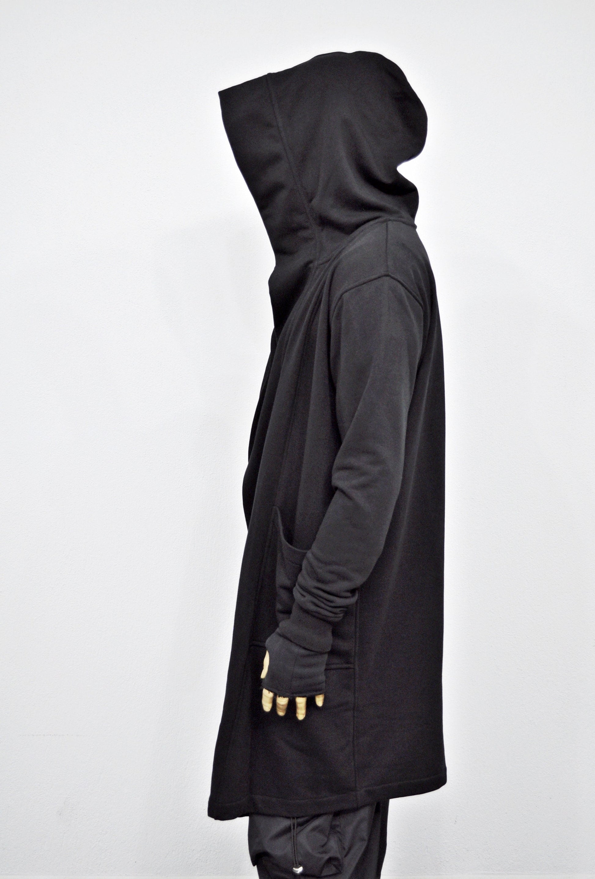 XS-8XL Red Oversize Overlong Loose Cardigan with Hood,Side Pockets Windbreaker Cloak,Cyberpunk Techwear Cape Coat, Futuristic Clothes- BB159