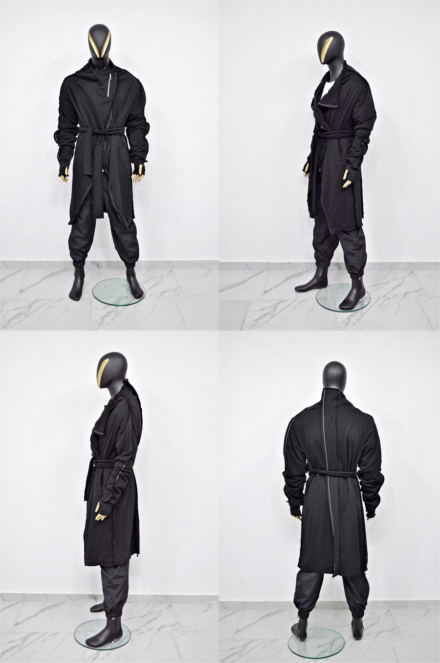 XS-8XL Belted Contrast Stitch Overlong Loose Kimono Cardigan JACKET, Cyber Goth,Asymmetric Punk Cosplay, Futuristic-Post Apocalyptic- BB0148