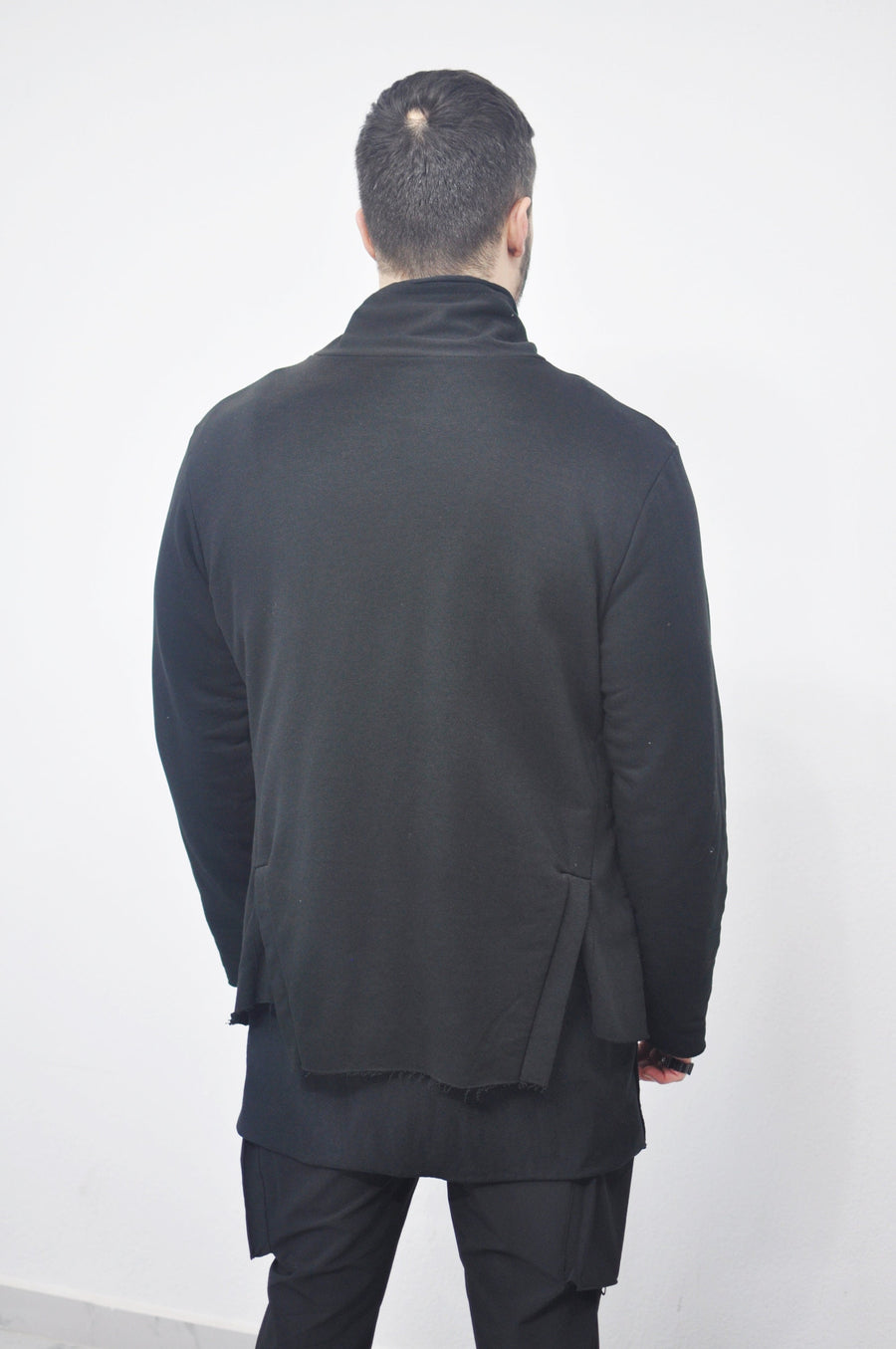 XS-8XL DISTORTION HOODIE, Contrast Stitching Black Sweatshirt,Cotton Fleece Construction, Asymmetric paneling,High-neck,Long sleeves- BB0103