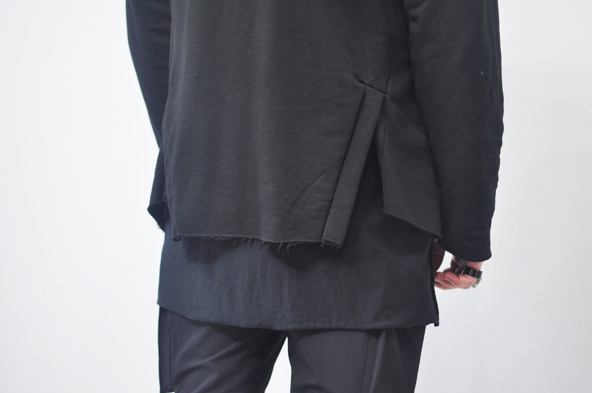 XS-8XL DISTORTION HOODIE, Contrast Stitching Black Sweatshirt,Cotton Fleece Construction, Asymmetric paneling,High-neck,Long sleeves- BB0103