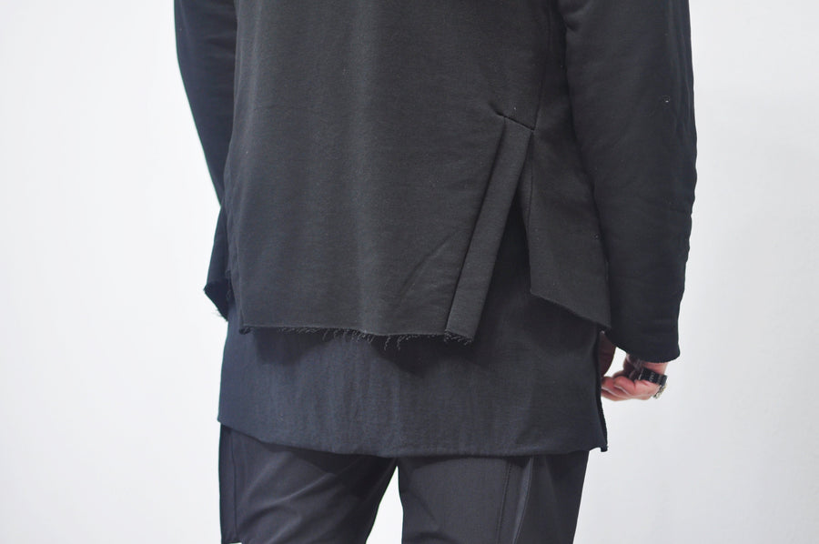 XS-8XL DISTORTION HOODIE, Contrast Stitching Black Sweatshirt,Cotton Fleece Construction, Asymmetric paneling,High-neck,Long sleeves- BB0103