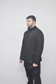 XS-8XL DISTORTION HOODIE, Contrast Stitching Black Sweatshirt,Cotton Fleece Construction, Asymmetric paneling,High-neck,Long sleeves- BB0103