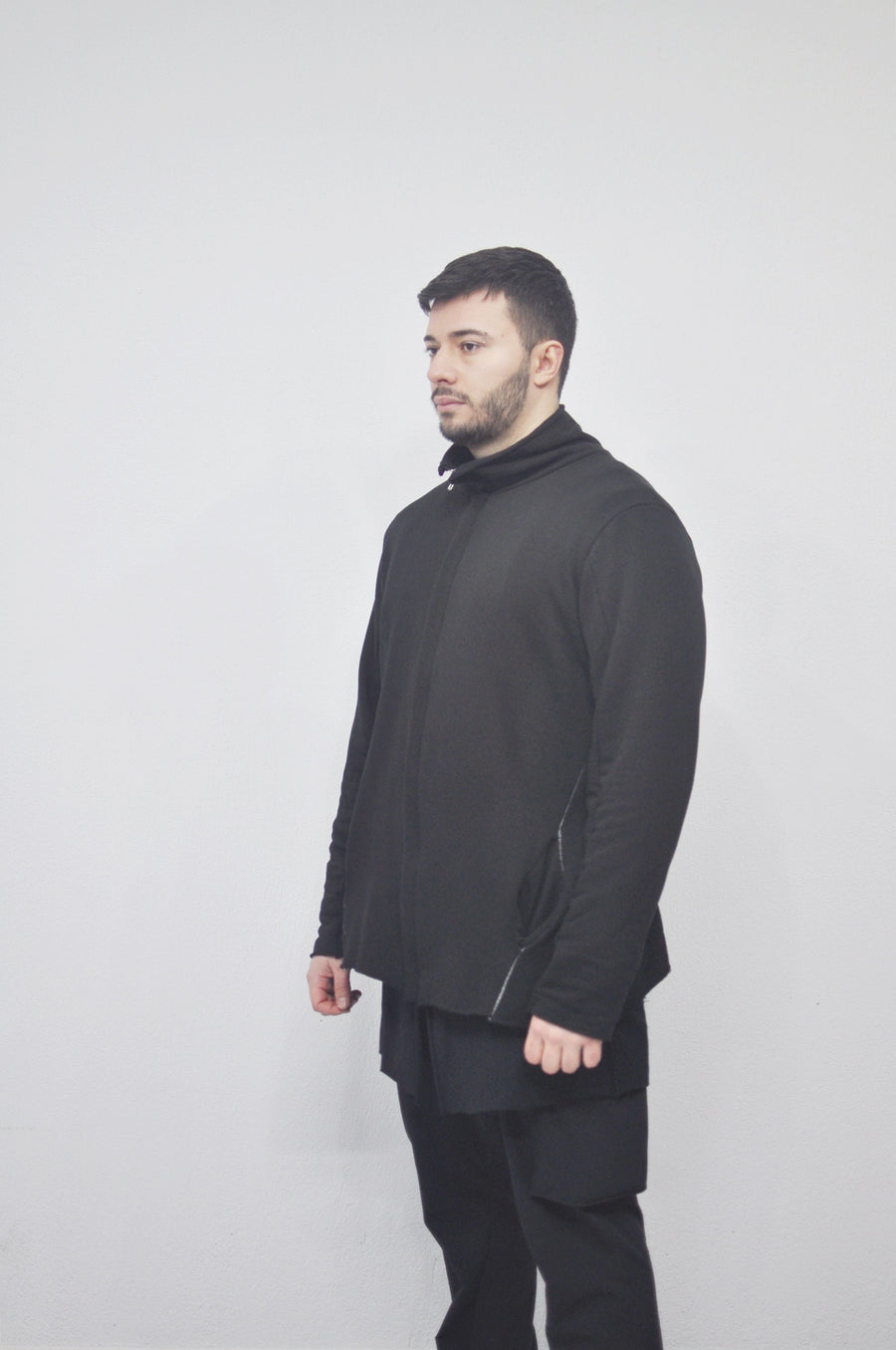XS-8XL DISTORTION HOODIE, Contrast Stitching Black Sweatshirt,Cotton Fleece Construction, Asymmetric paneling,High-neck,Long sleeves- BB0103