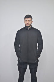 XS-8XL DISTORTION HOODIE, Contrast Stitching Black Sweatshirt,Cotton Fleece Construction, Asymmetric paneling,High-neck,Long sleeves- BB0103
