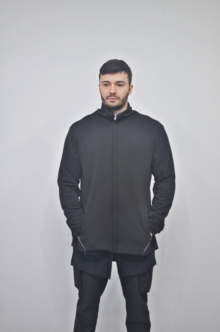 XS-8XL DISTORTION HOODIE, Contrast Stitching Black Sweatshirt,Cotton Fleece Construction, Asymmetric paneling,High-neck,Long sleeves- BB0103