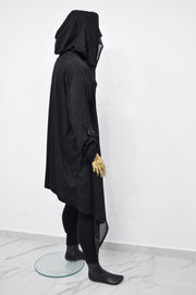 XS-8XL Men's Loose Overlong Whimsigoth Mesh Cardigan, Roll-up Sleeve,Rope Long Oversize Hood, Asymmetrical,Cyberpunk, Futuristic- BB0137