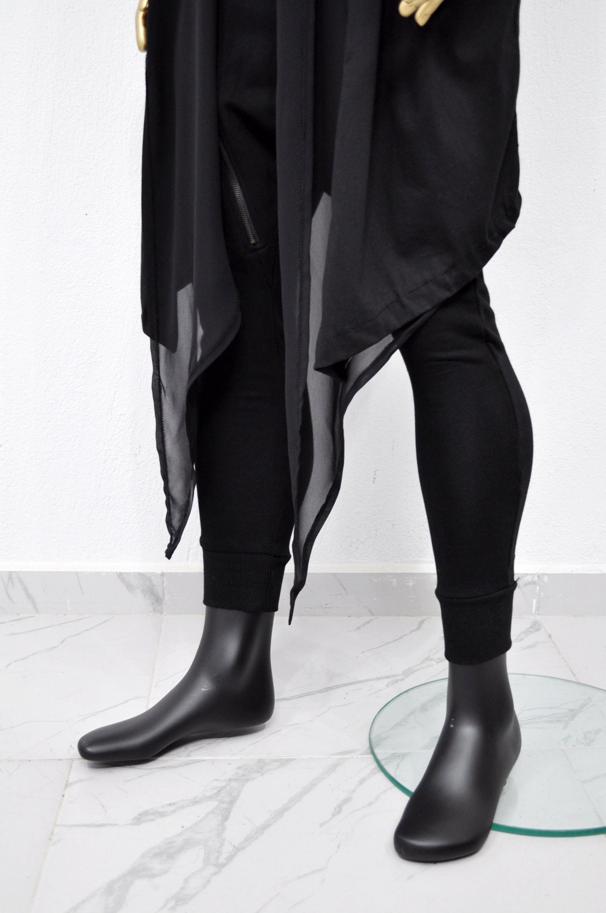 XS-8XL Men's Loose Overlong Whimsigoth Mesh Cardigan, Roll-up Sleeve,Rope Long Oversize Hood, Asymmetrical,Cyberpunk, Futuristic- BB0137
