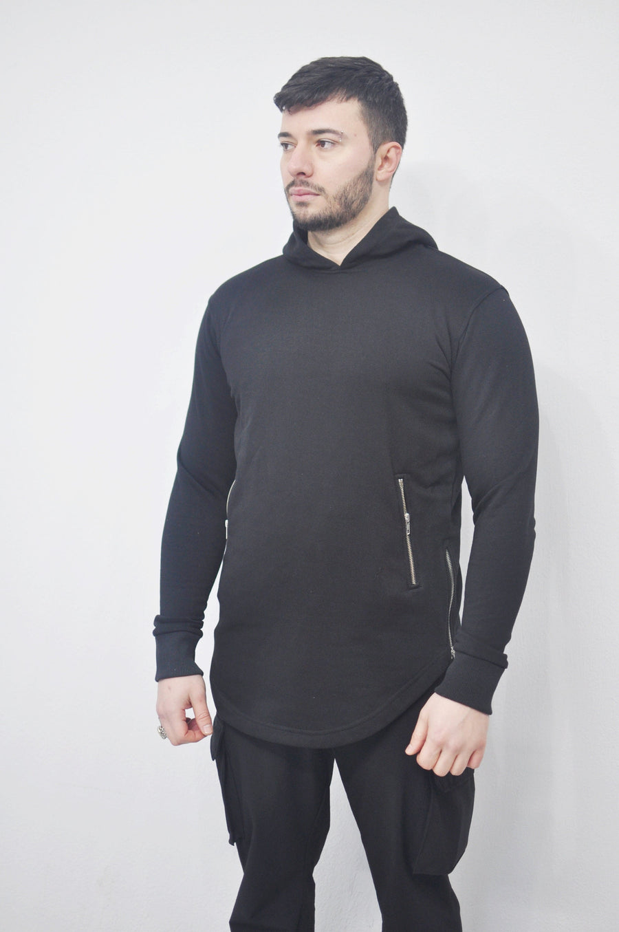 XS - 8XL Men's Asymmetric Zip-up Sides and Pockets Curved Hem Hooded Fitted HoodieTop,Steampunk Cyberpunk Gothic,Fleece Streetwear-BB0145