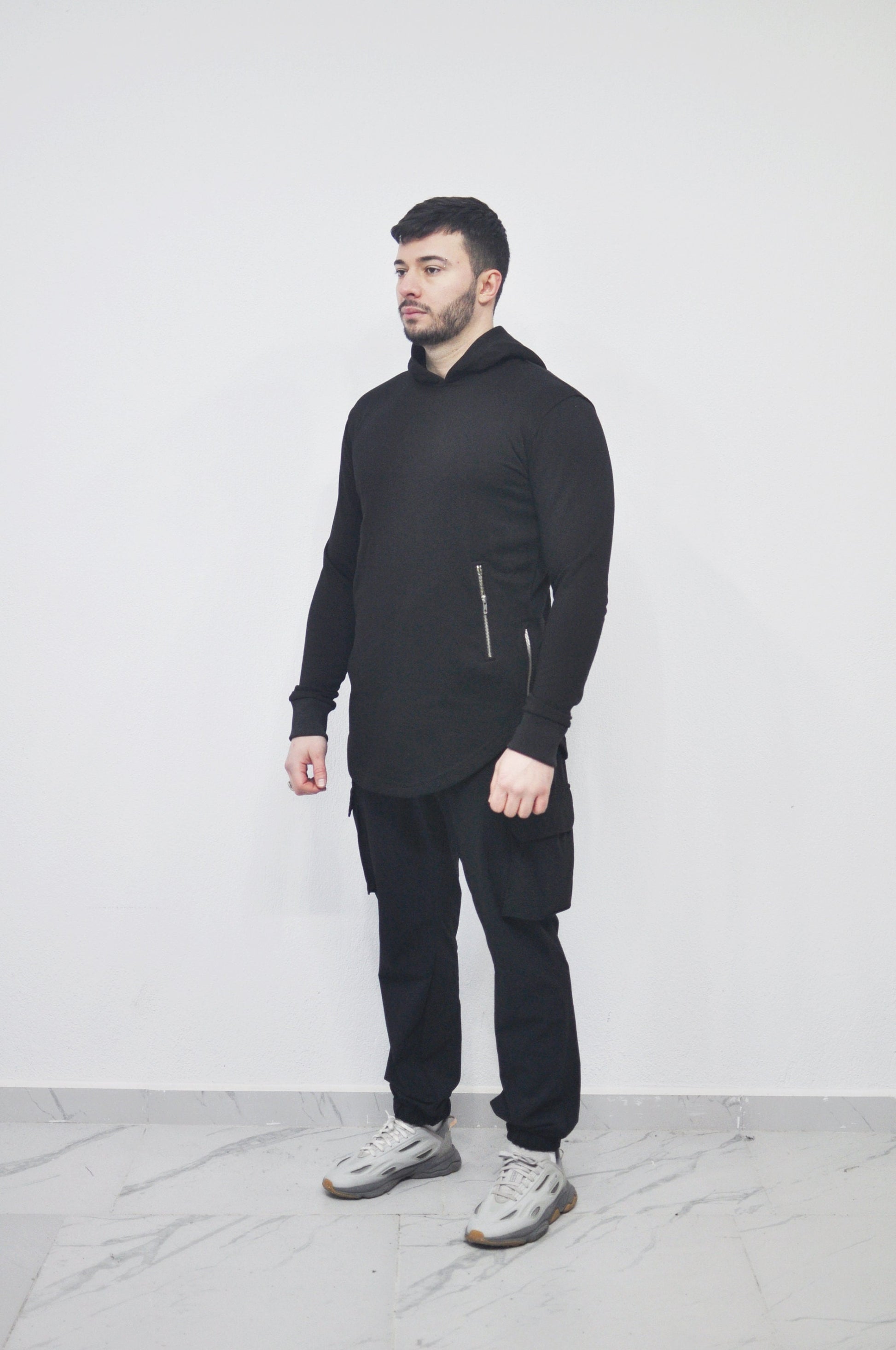 XS - 8XL Men's Asymmetric Zip-up Sides and Pockets Curved Hem Hooded Fitted HoodieTop,Steampunk Cyberpunk Gothic,Fleece Streetwear-BB0145