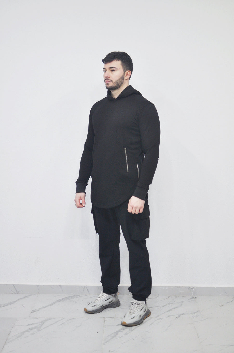 XS - 8XL Men's Asymmetric Zip-up Sides and Pockets Curved Hem Hooded Fitted HoodieTop,Steampunk Cyberpunk Gothic,Fleece Streetwear-BB0145