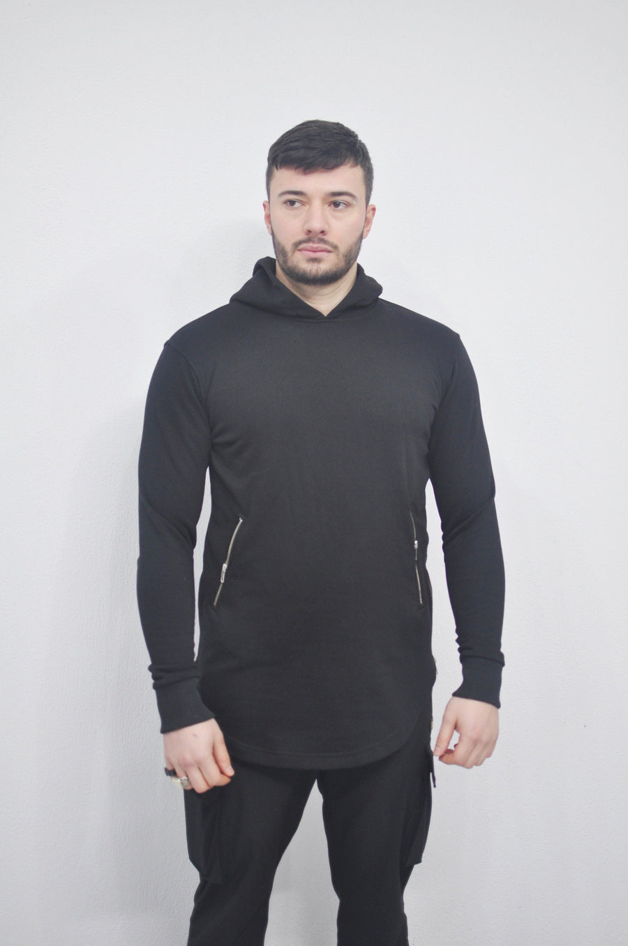 XS - 8XL Men's Asymmetric Zip-up Sides and Pockets Curved Hem Hooded Fitted HoodieTop,Steampunk Cyberpunk Gothic,Fleece Streetwear-BB0145