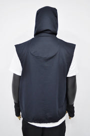 XS-8XL Men's Panel Hooded Tanktop, Raw Edges Adjusters Zip-up Hood and Collar,Streetwear Vest Hooded / Cyber Streetwear Assassin - BB0133